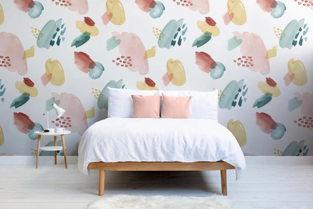 Multi-Colored Abstract Watercolor Brush Strokes Pattern Wallpaper Mural