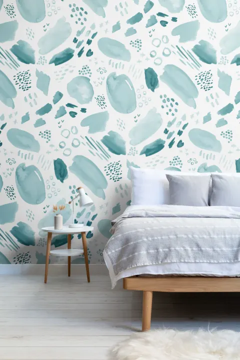 Teal Abstrakti vesiväri harja Stroke Pattern kuvatapetti