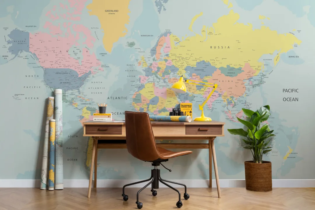 Pastel World Map Wallpaper Mural