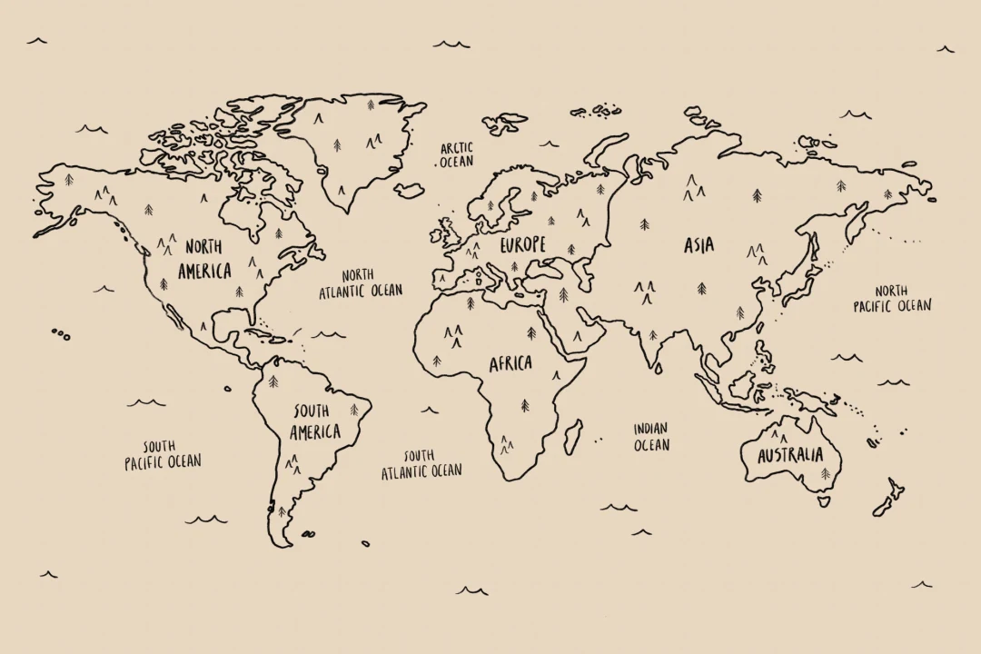 Neutral Illustrated Scandi World Map Wallpaper Mural