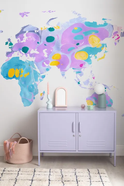 Multi-Colored Marble World Map Wallpaper Mural