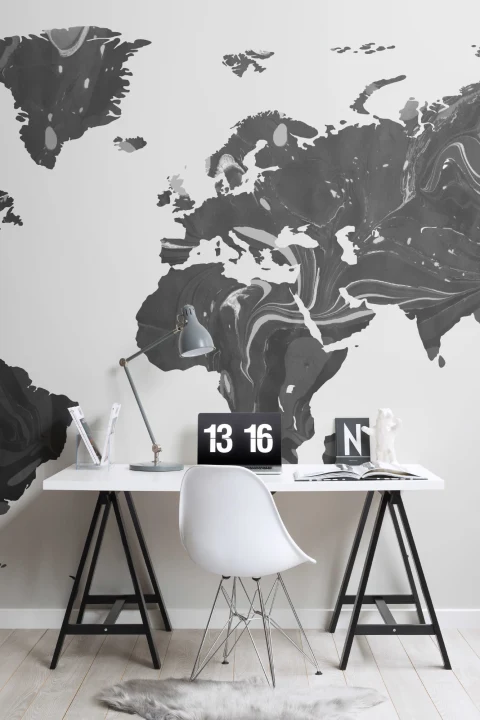 Black & Gray Marble Map Wallpaper Mural