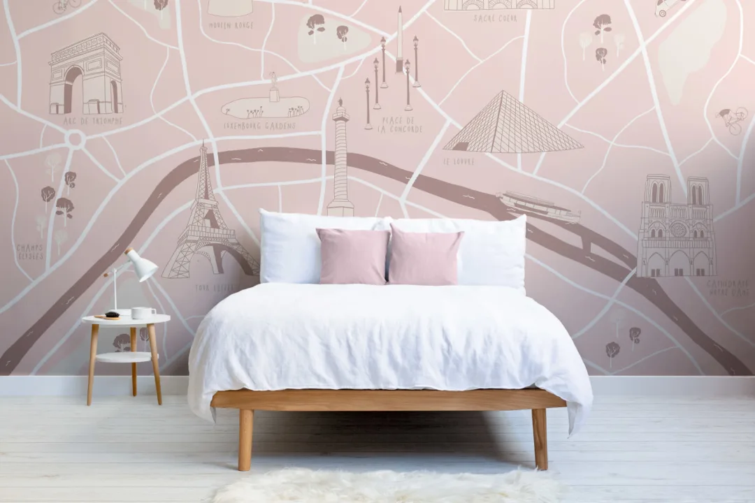 Paris City Street Map Illustrated Landmarks Wallpaper Mural