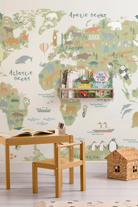 Mural Mapamundi Infantil con Animales