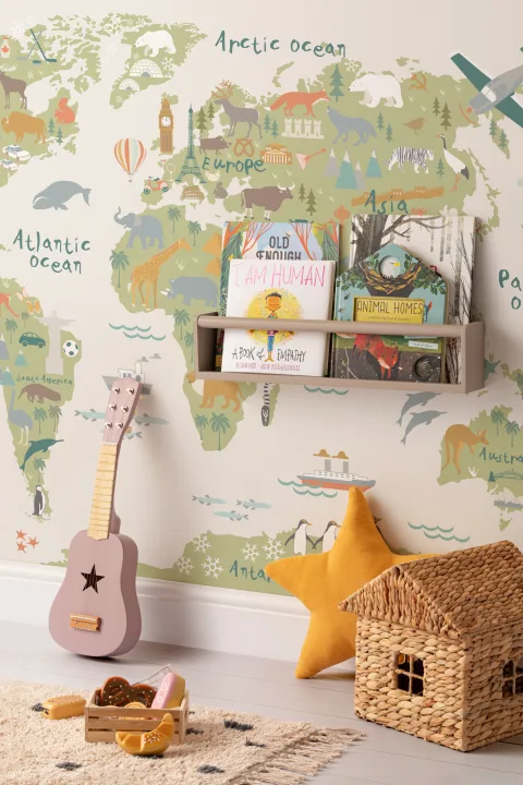 Kids Cartoon World Map Wallpaper Mural