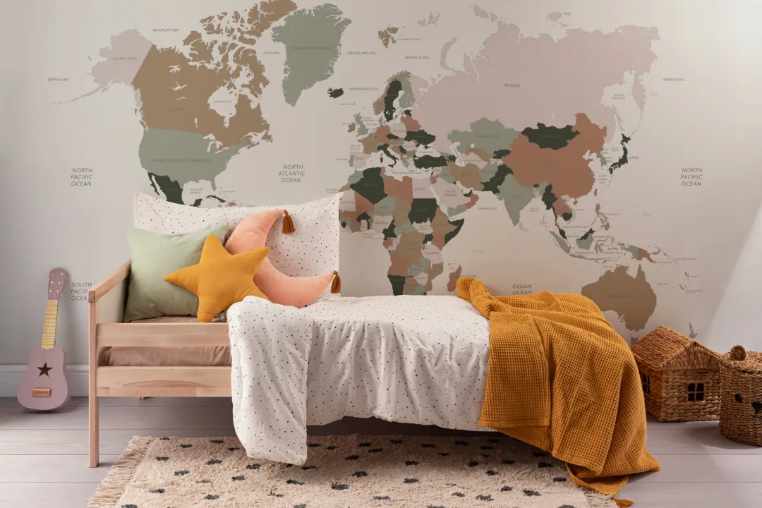 Neutral and Pastel World Map Wall Mural
