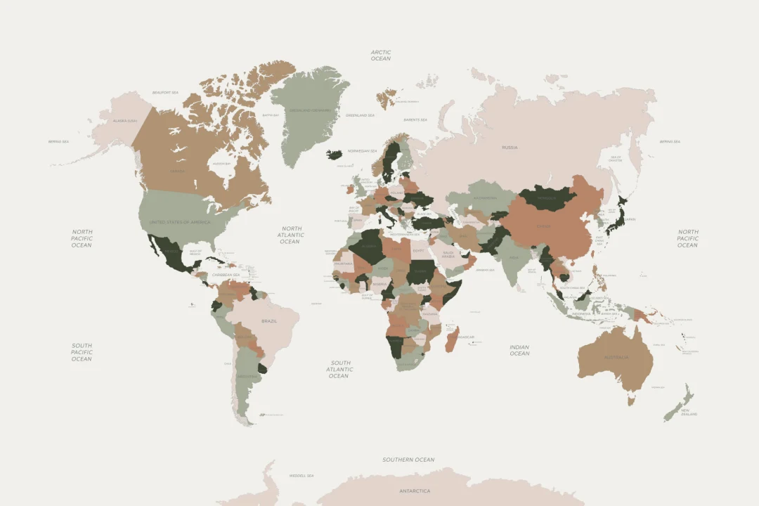 Neutral and Pastel World Map Wall Mural