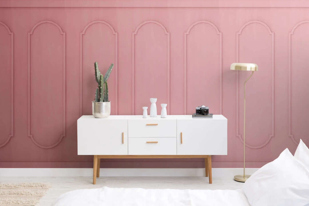 Pink Arched Georgian Wood Panel Effect Wallpaper Mural