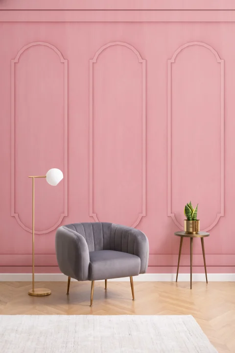 Carta da Parati Effetto Boiserie con Pannelli ad Arco Rosa