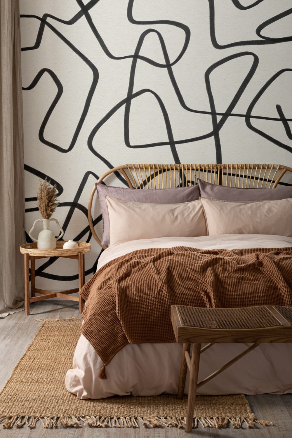 Black & Beige Abstract Doodle Wall Mural