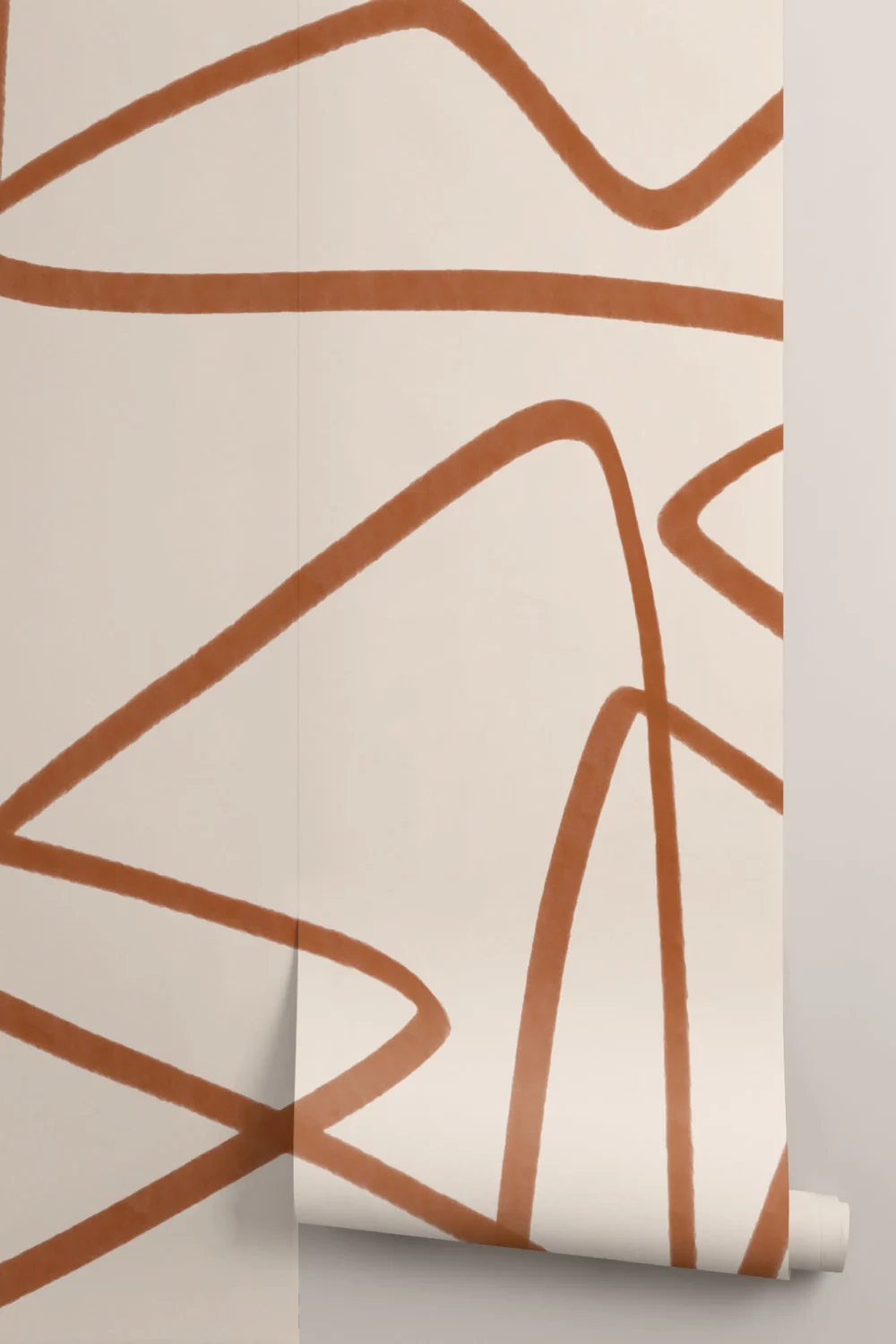 Terracotta & Beige Wavy Line Abstract Wallpaper Mural