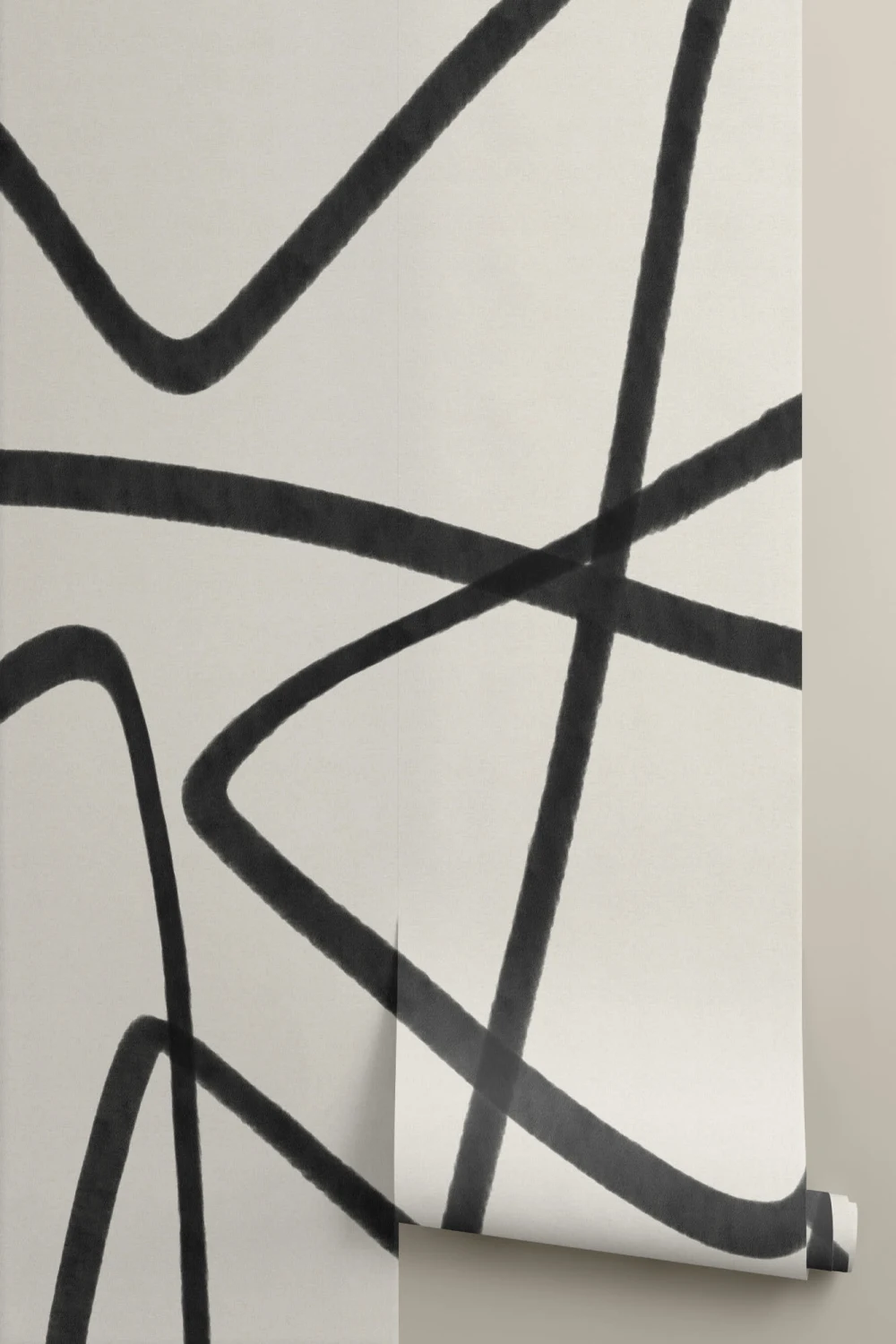 Black & Beige Abstract Line Art Wall Mural