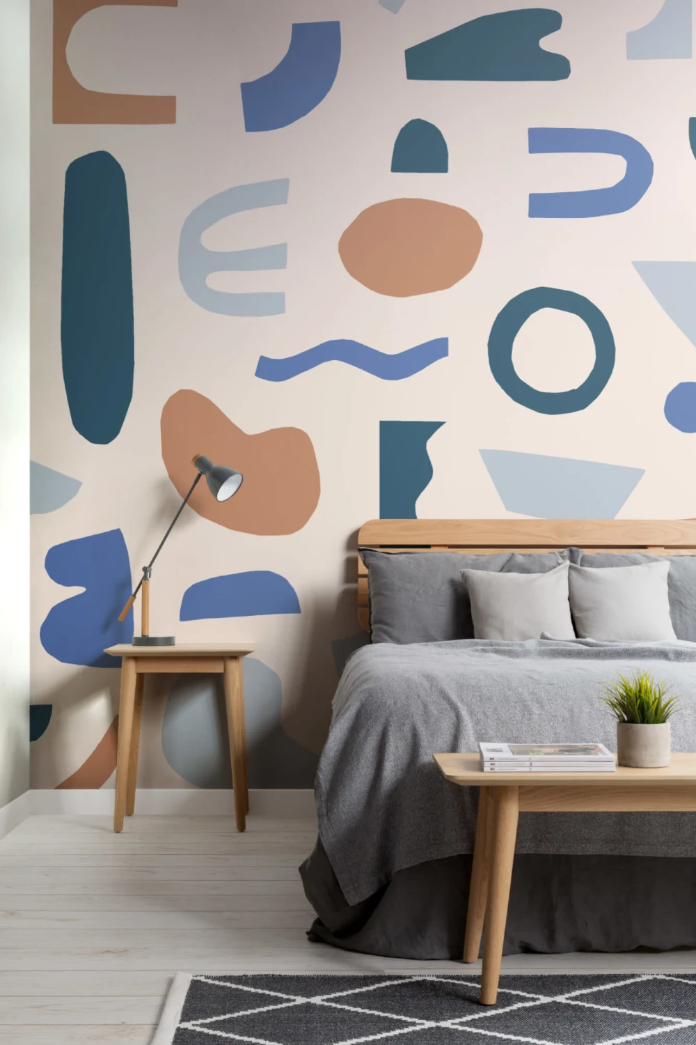 Blue & Neutral Abstract Shapes Wallpaper Mural