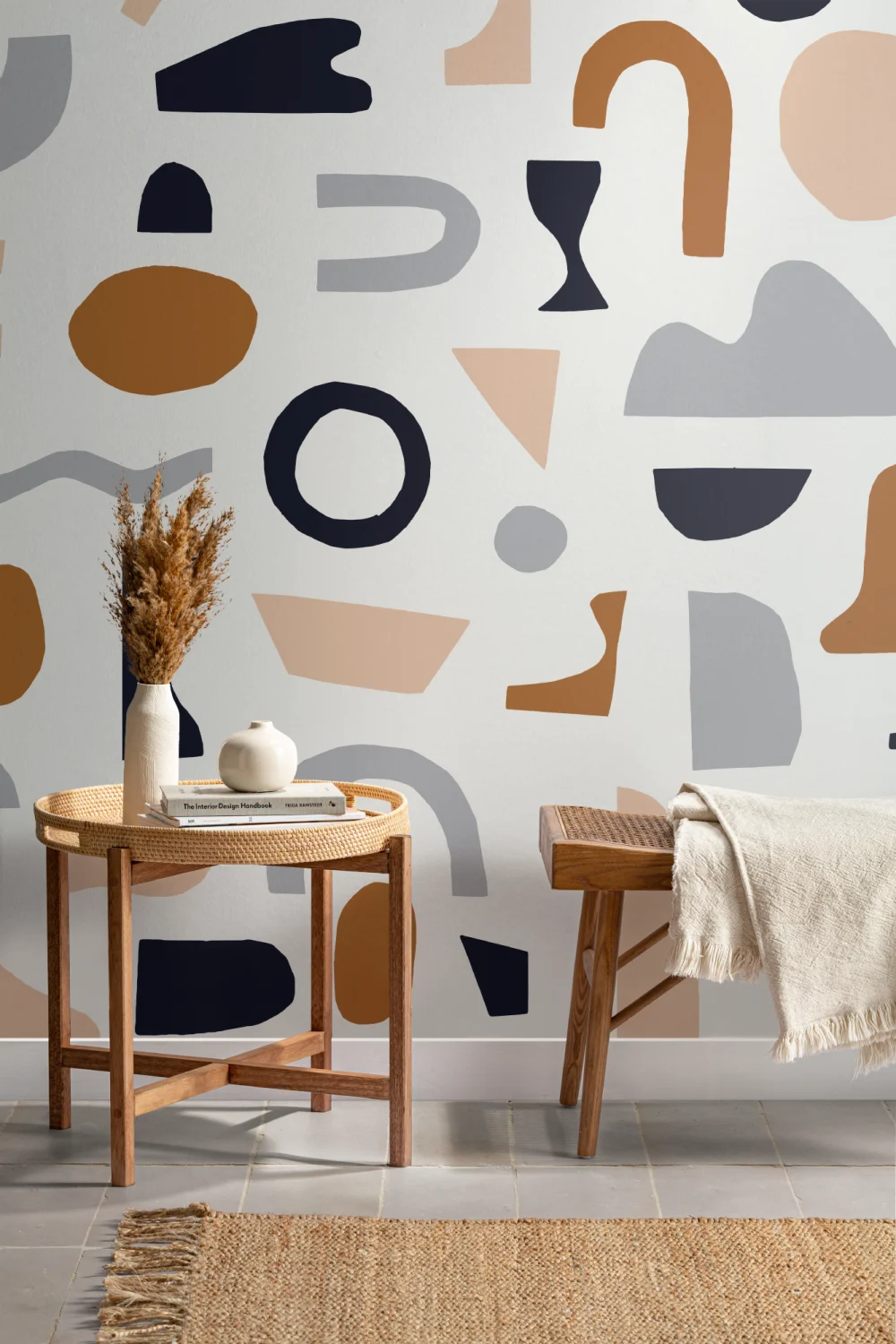 Navy & Neutral Abstract Shapes Wallpaper Mural