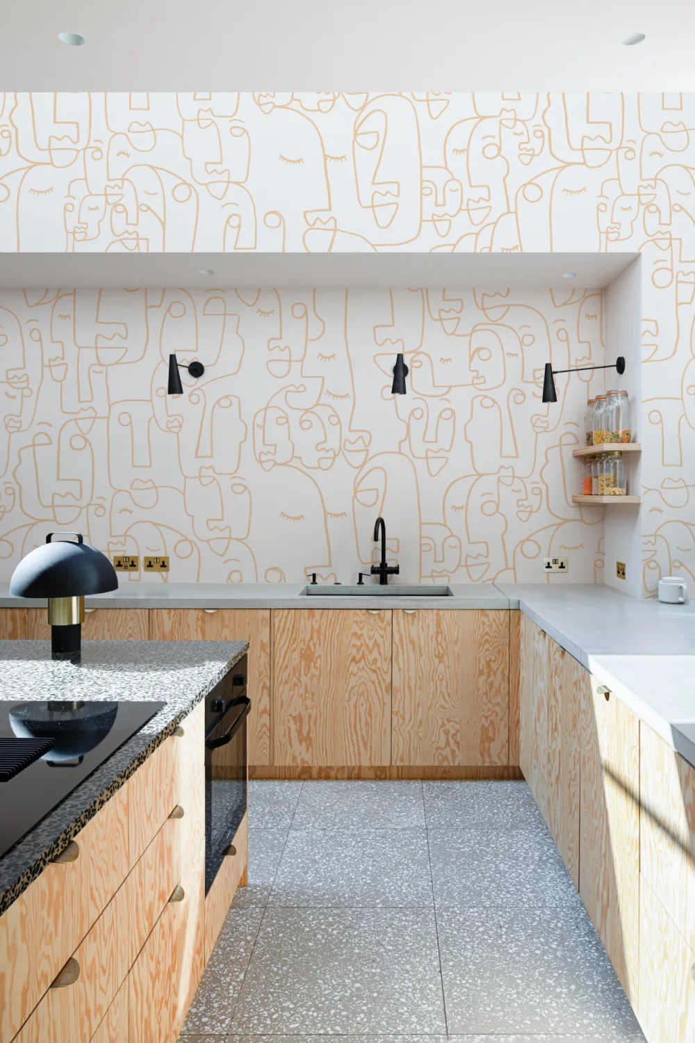 Mural de papel de parede de rosto com desenho de linhas nuas