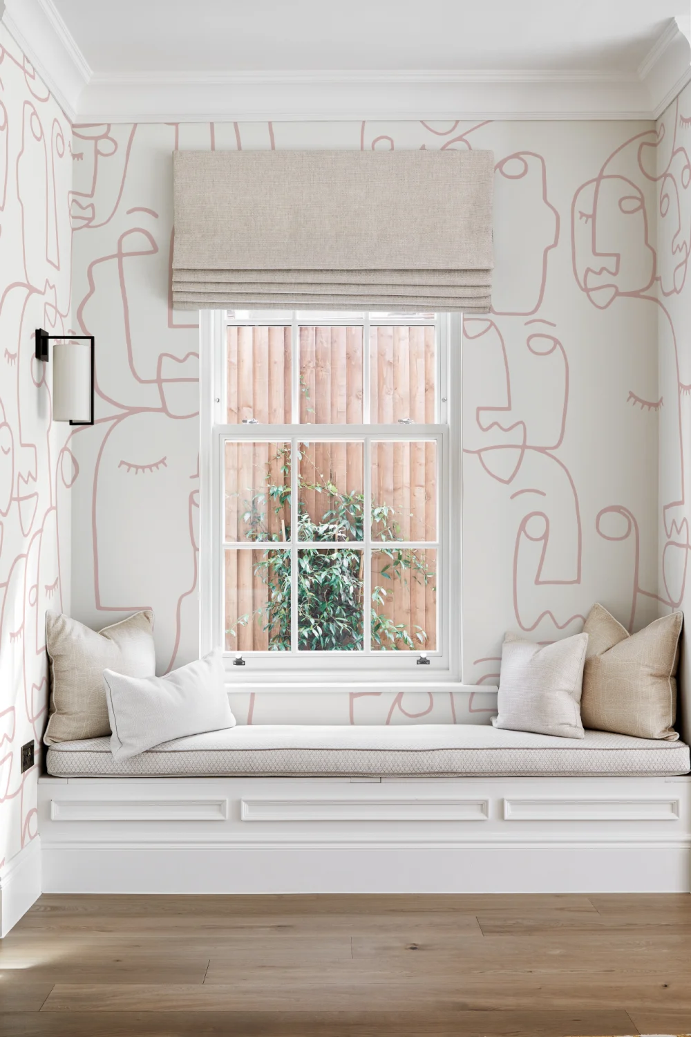 Large Dusty Pink Line Drawing Face Wallpaper Mural