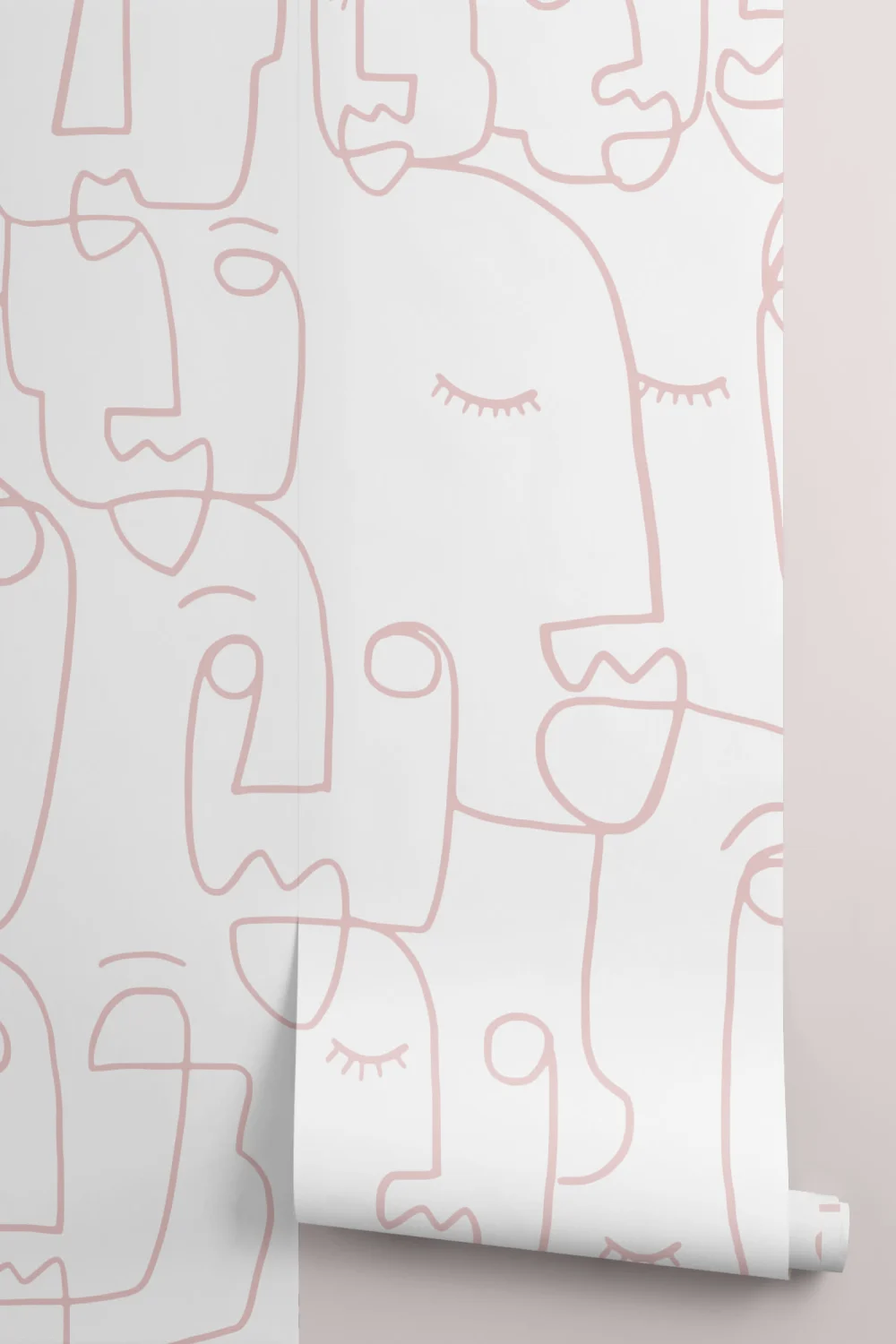 Large Dusty Pink Line Drawing Face Wallpaper Mural