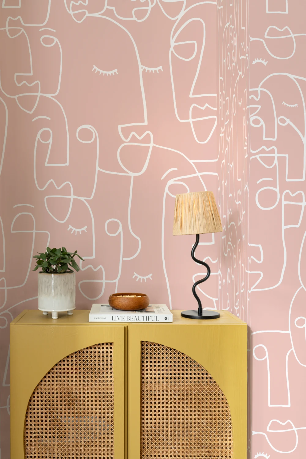 Dusty Pink & White Face Wallpaper Mural