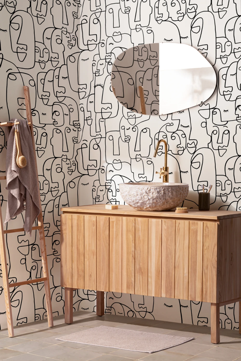 Face Line Drawing Wallpaper Mural