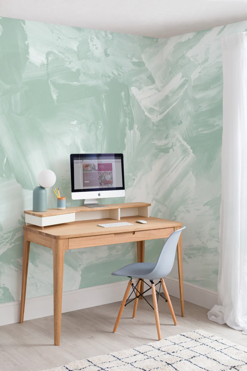 Soft Sage Abstract Paint Stroke Wallpaper Mural