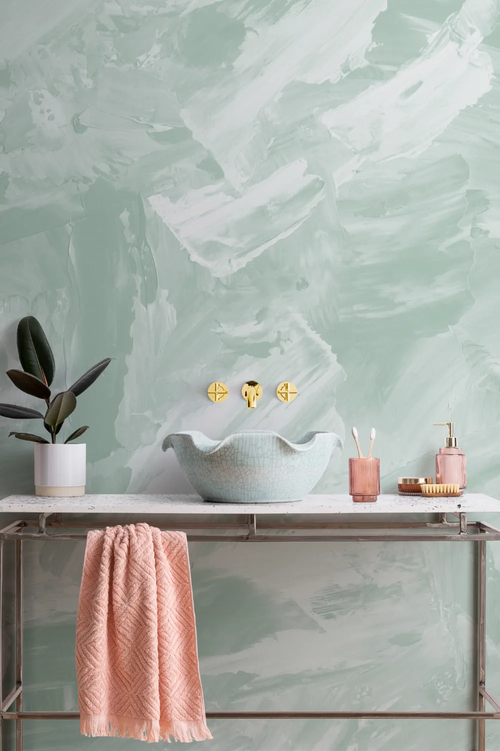Soft Sage Abstract Paint Stroke Wallpaper Mural