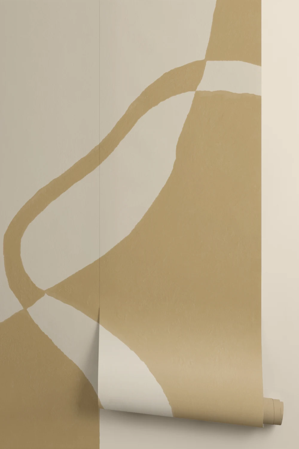 Moderne fototapet med buede former i sennep og beige toner