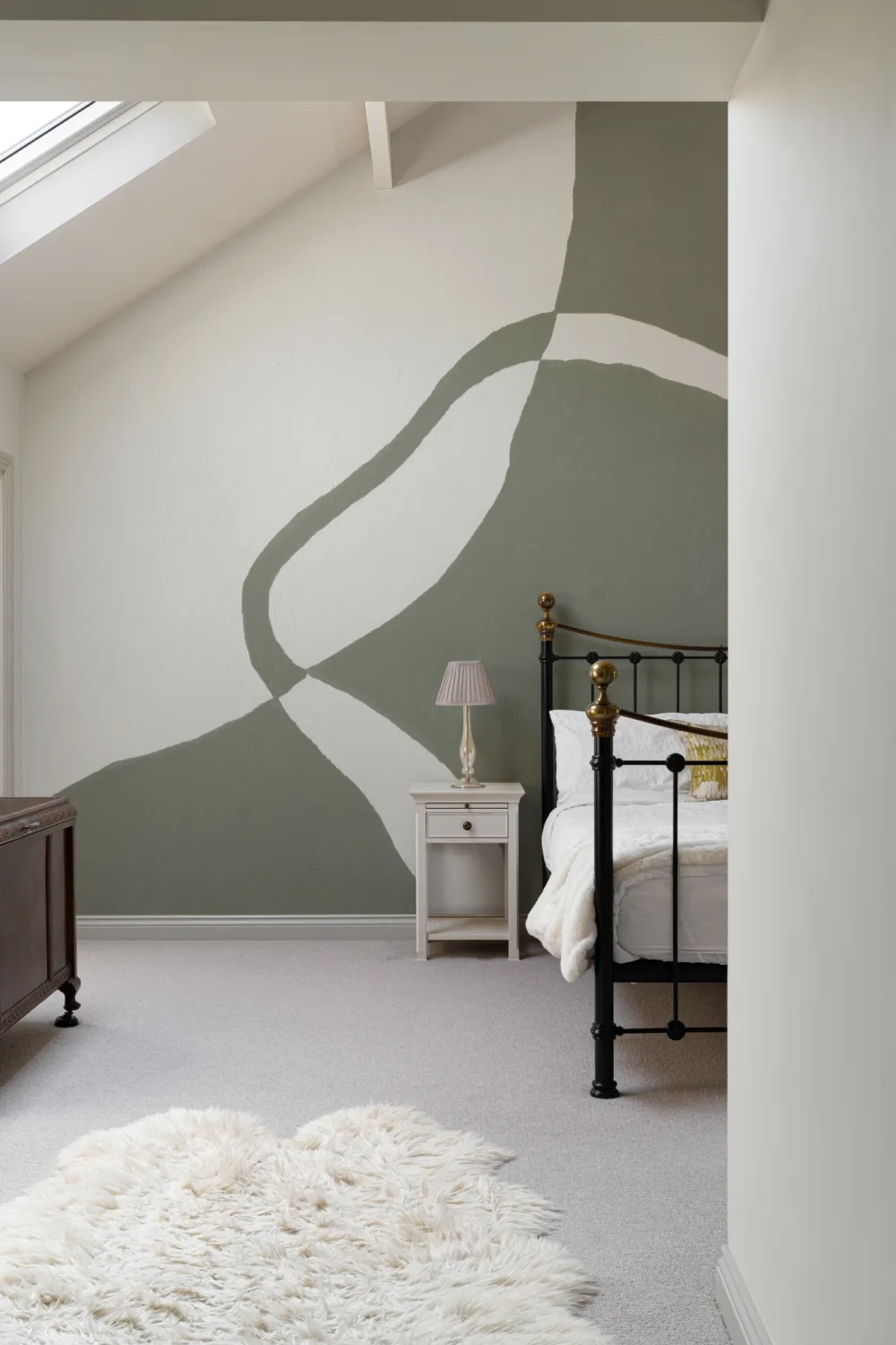 Carta da parati moderna a forma curva in tonalità verdi e beige