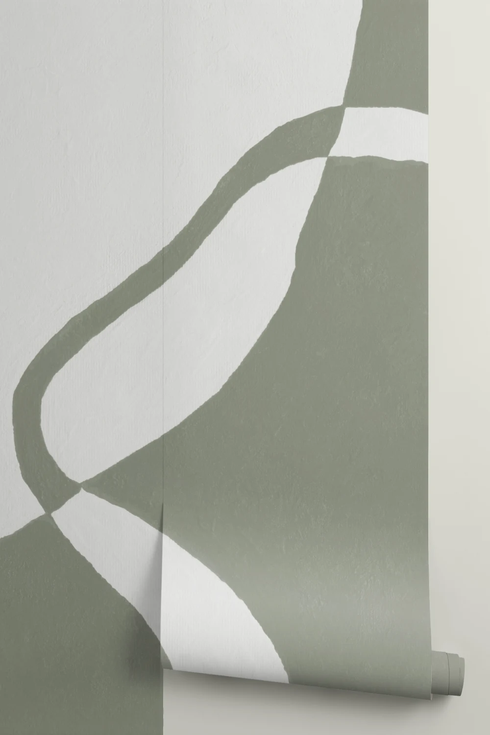 Carta da parati moderna a forma curva in tonalità verdi e beige