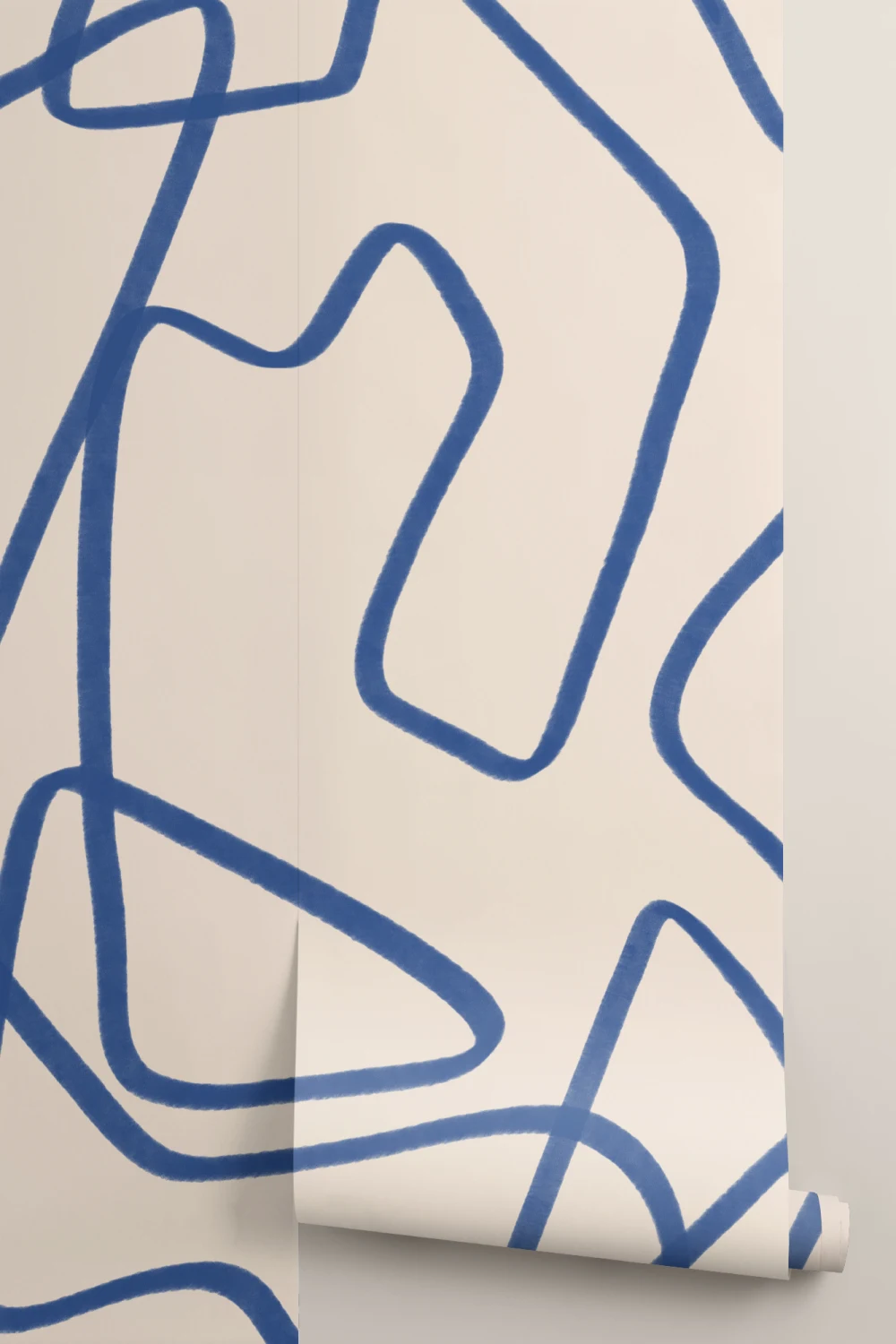 Abstracto dibujado a mano garabatos Mural de papel pintado en azul sobre fondo beige