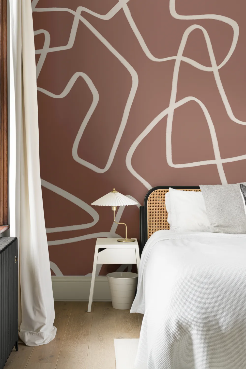 Abstract Hand Drawn Scribble Wall Mural in Cream on Terracotta Background