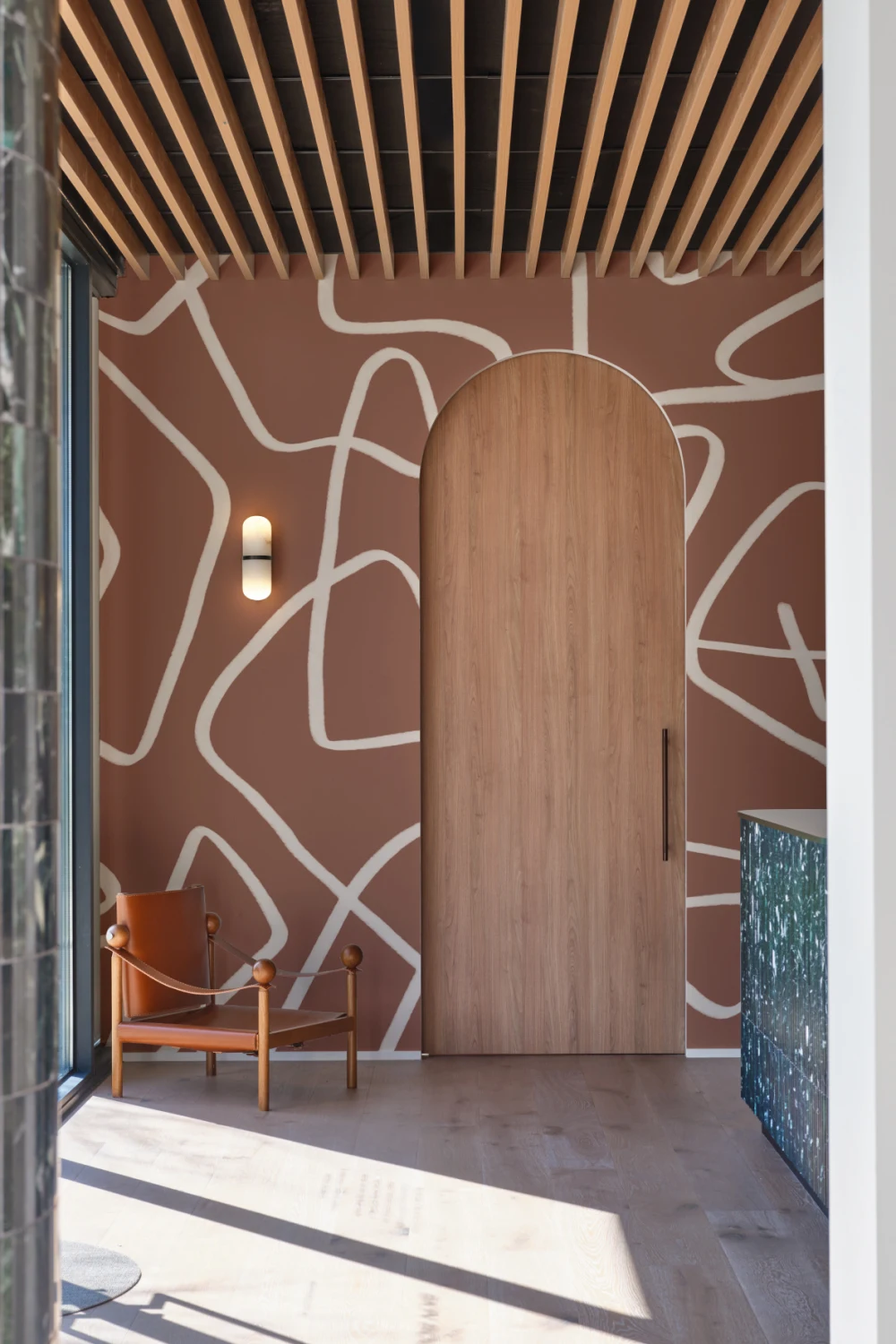 Abstract Hand Drawn Scribble Wall Mural in Cream on Terracotta Background