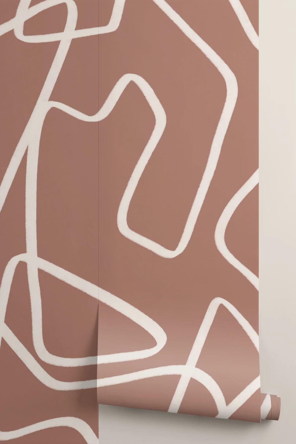 Abstract Hand Drawn Scribble Wall Mural in Cream on Terracotta Background