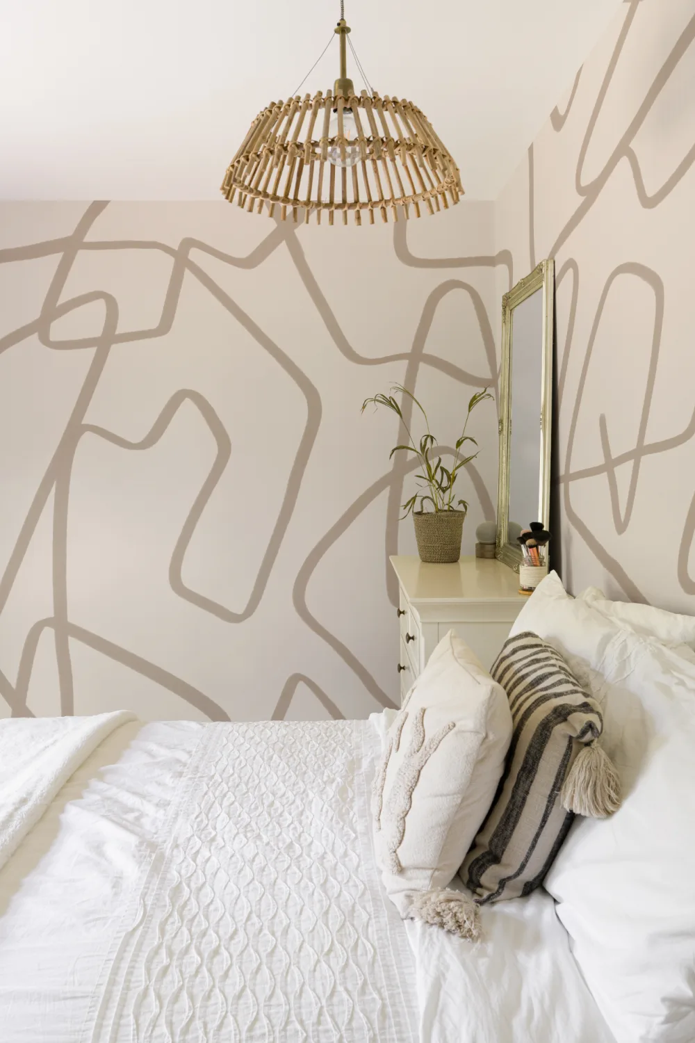 Abstract Hand Drawn Scribble Wall Mural in Beige on Neutral Background