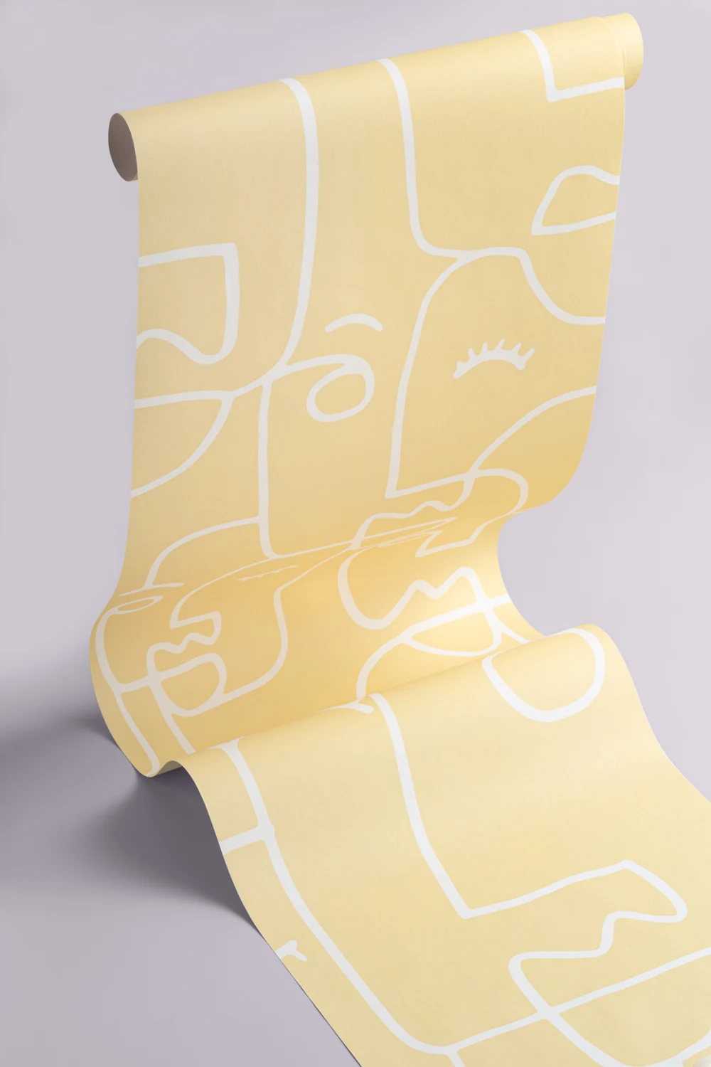 Mural de papel de parede com desenho de linhas de rosto amarelo grande