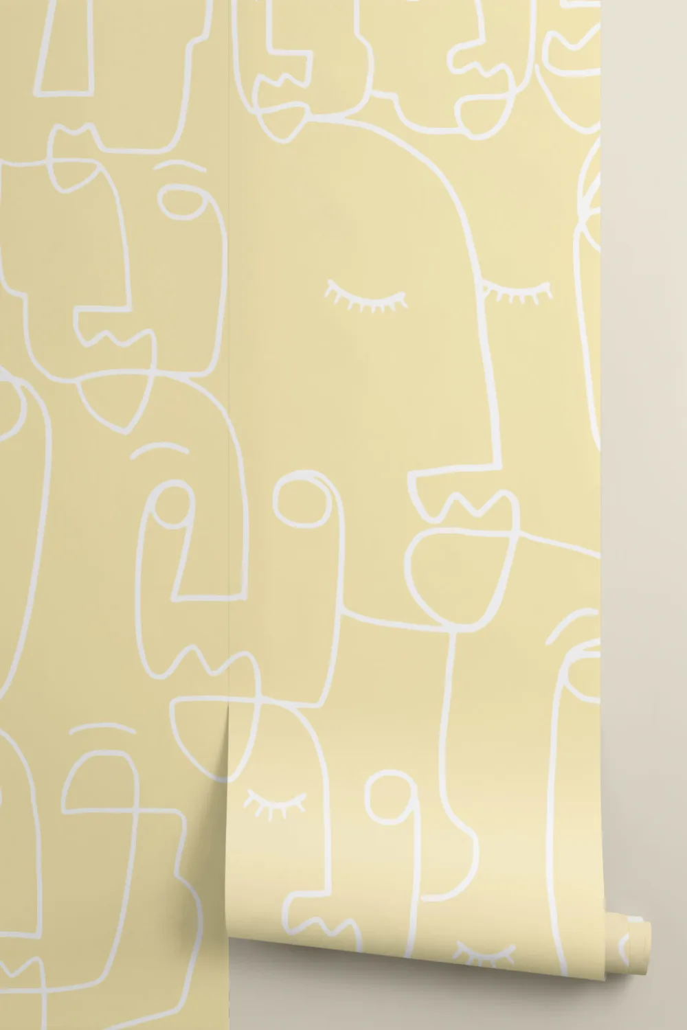 Mural de papel de parede com desenho de linhas de rosto amarelo grande