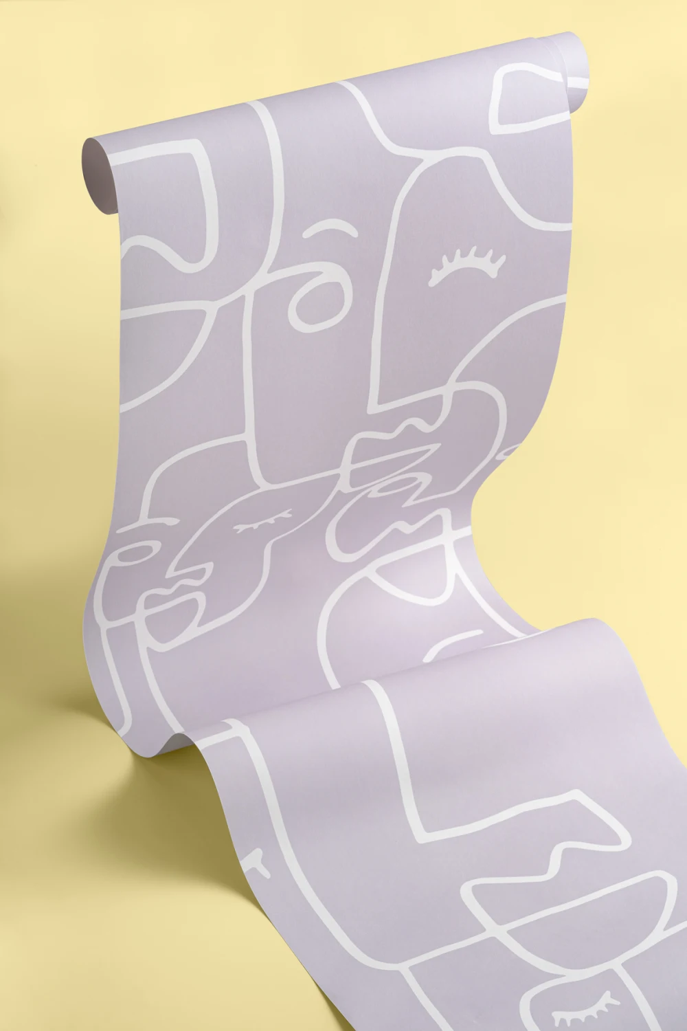 Mural de papel de parede de desenho de linhas de rosto lilás grande