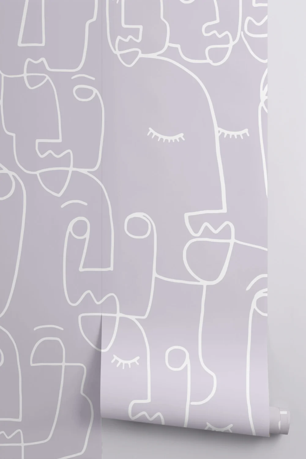 Mural de papel de parede de desenho de linhas de rosto lilás grande