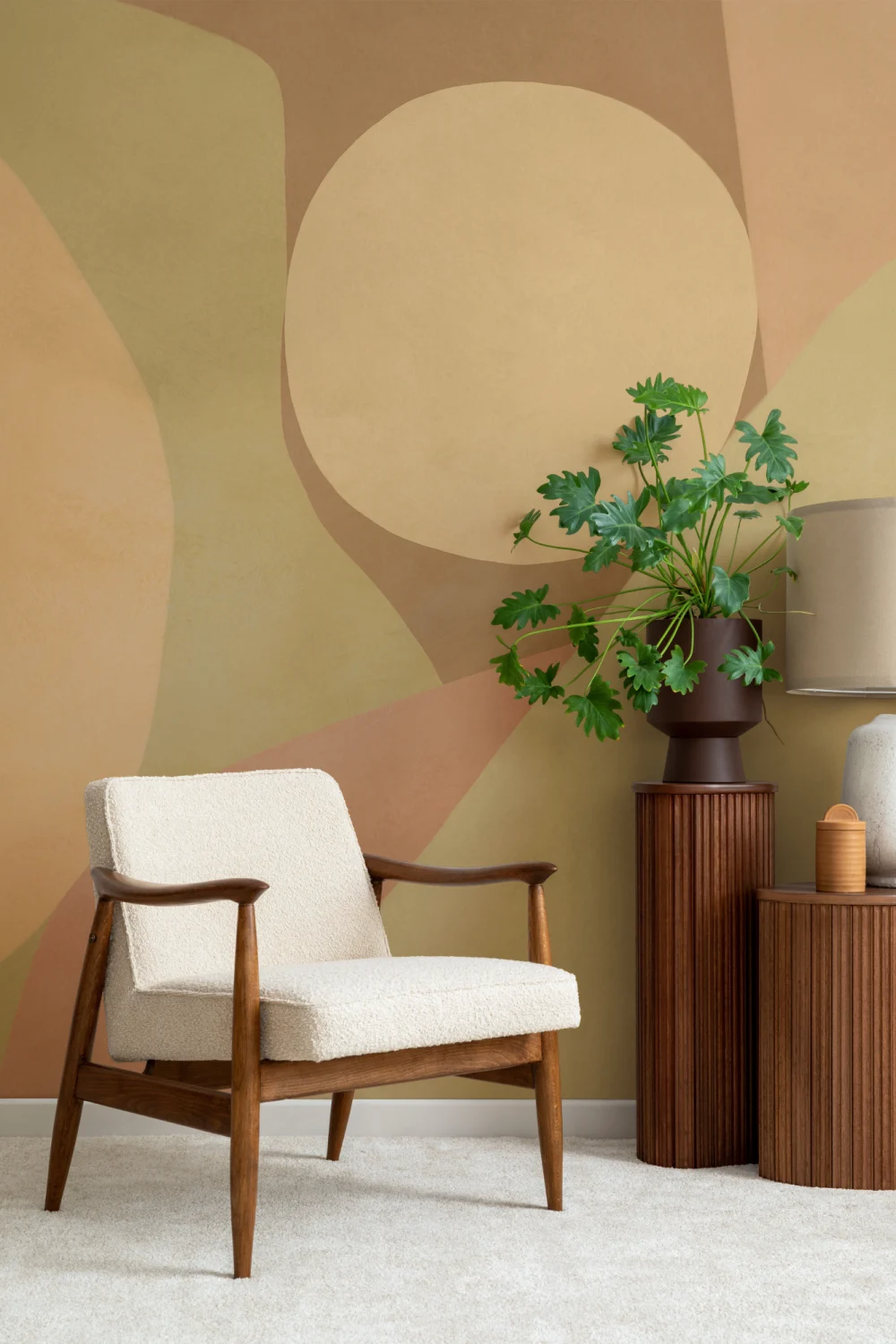 Warm Geometric Abstract Neutral Mural for Modern Spaces