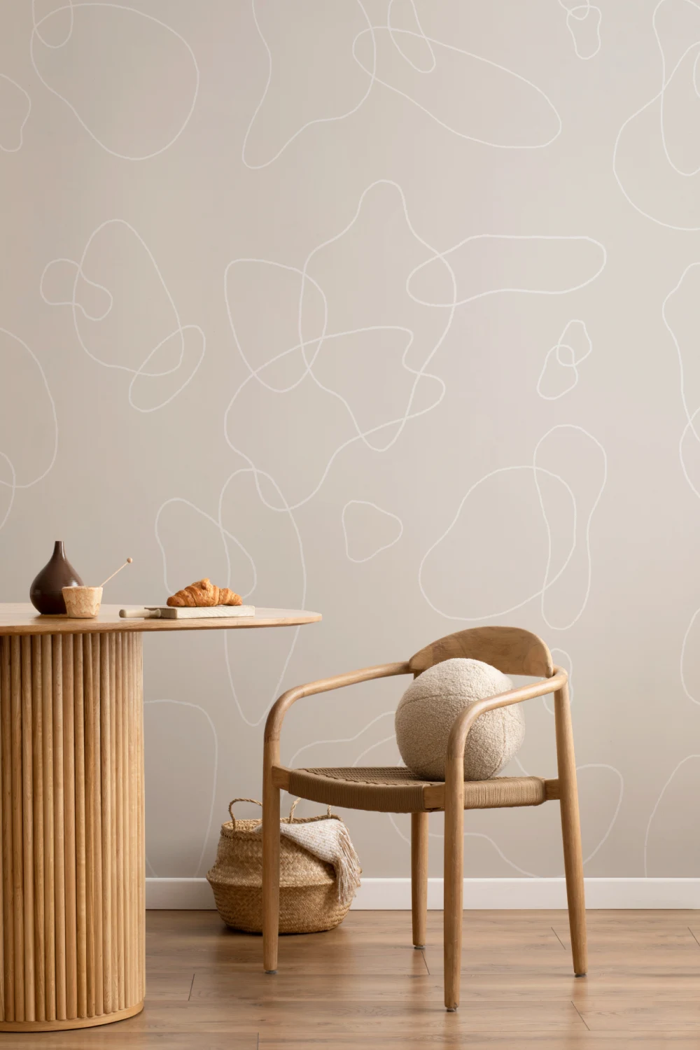 Papier Peint Panoramique Graphique Abstrait Croquis Beige