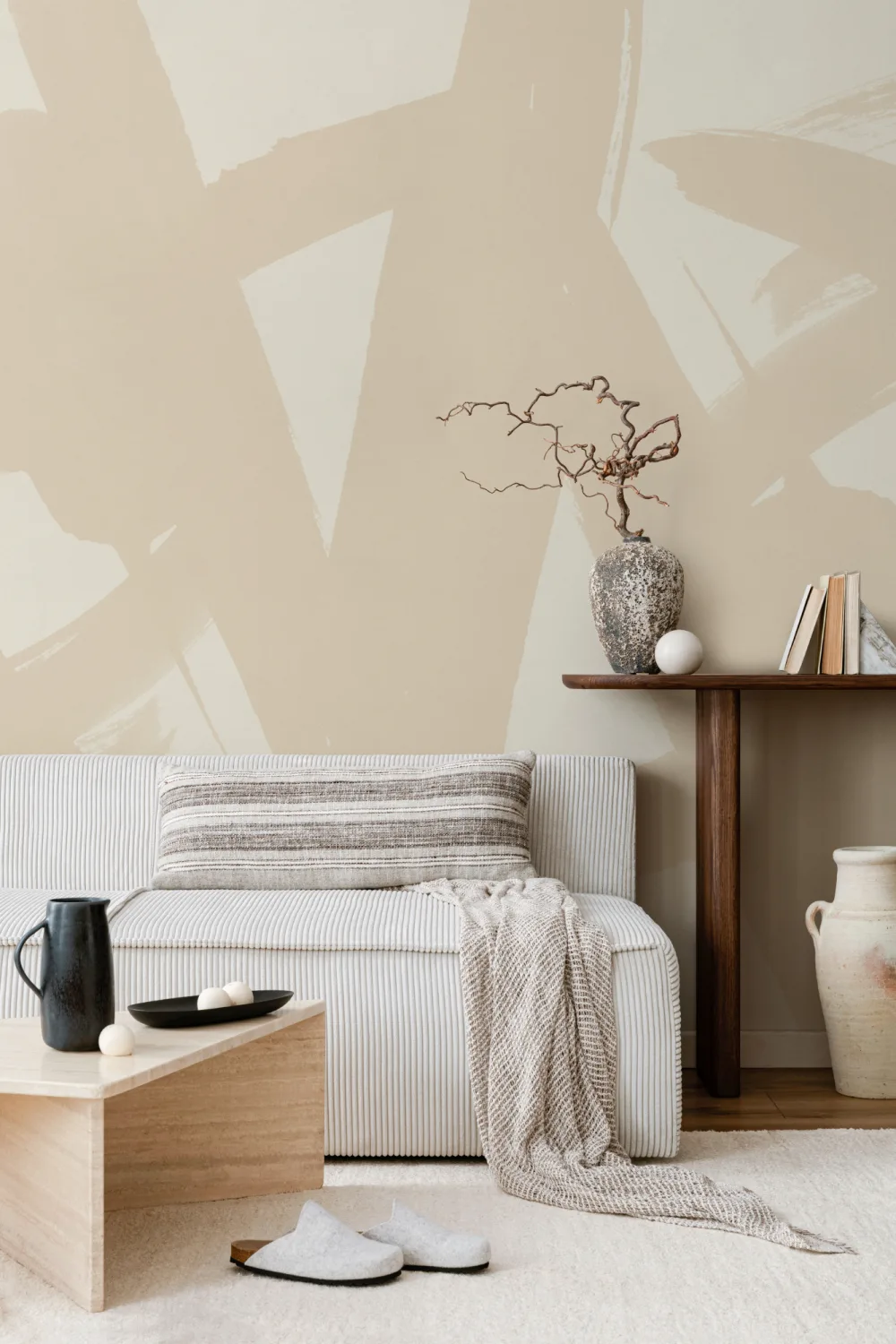 Beige japansk kalligrafi tapet vægmaleri
