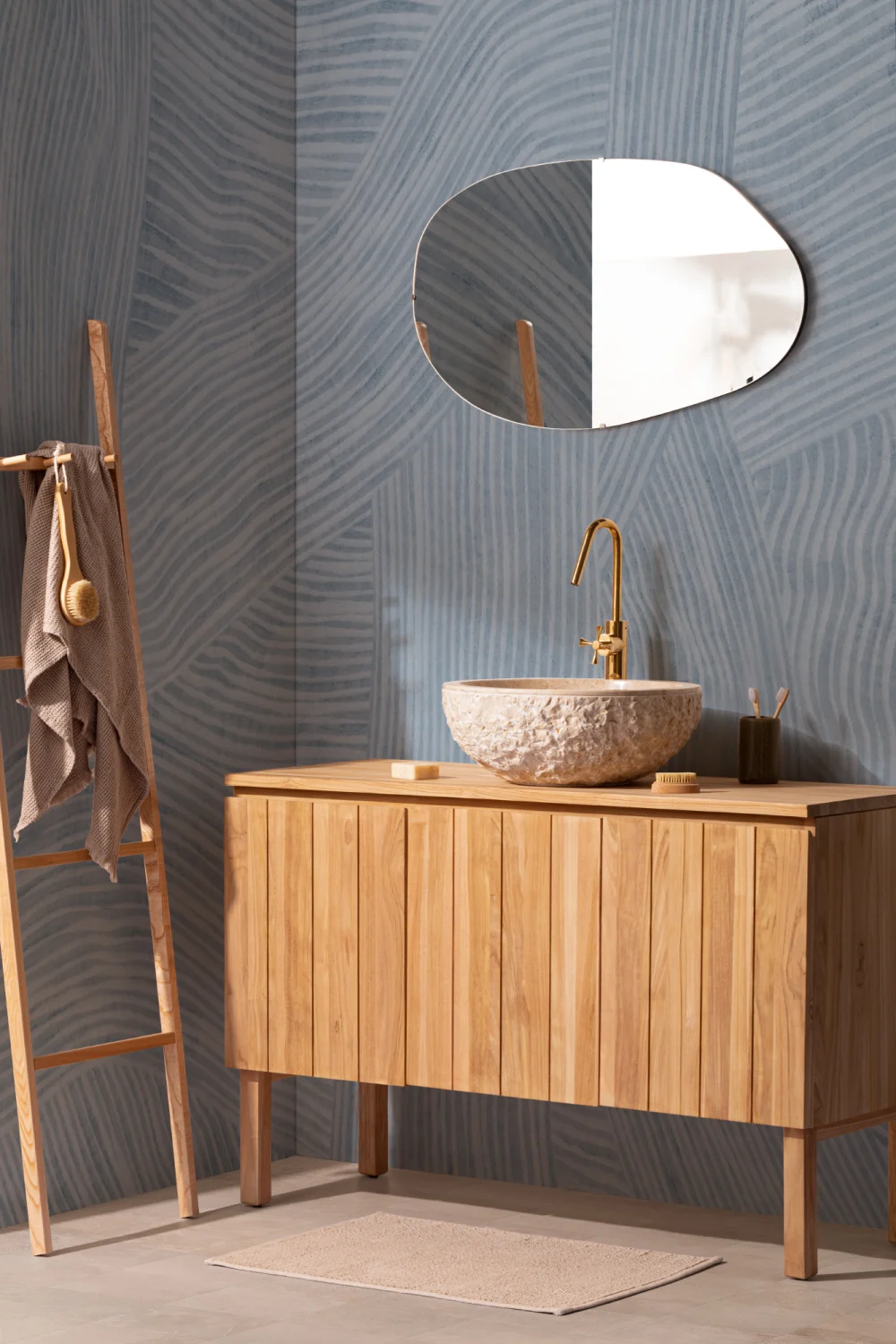 Blue Curved Flowing Shapes Mural