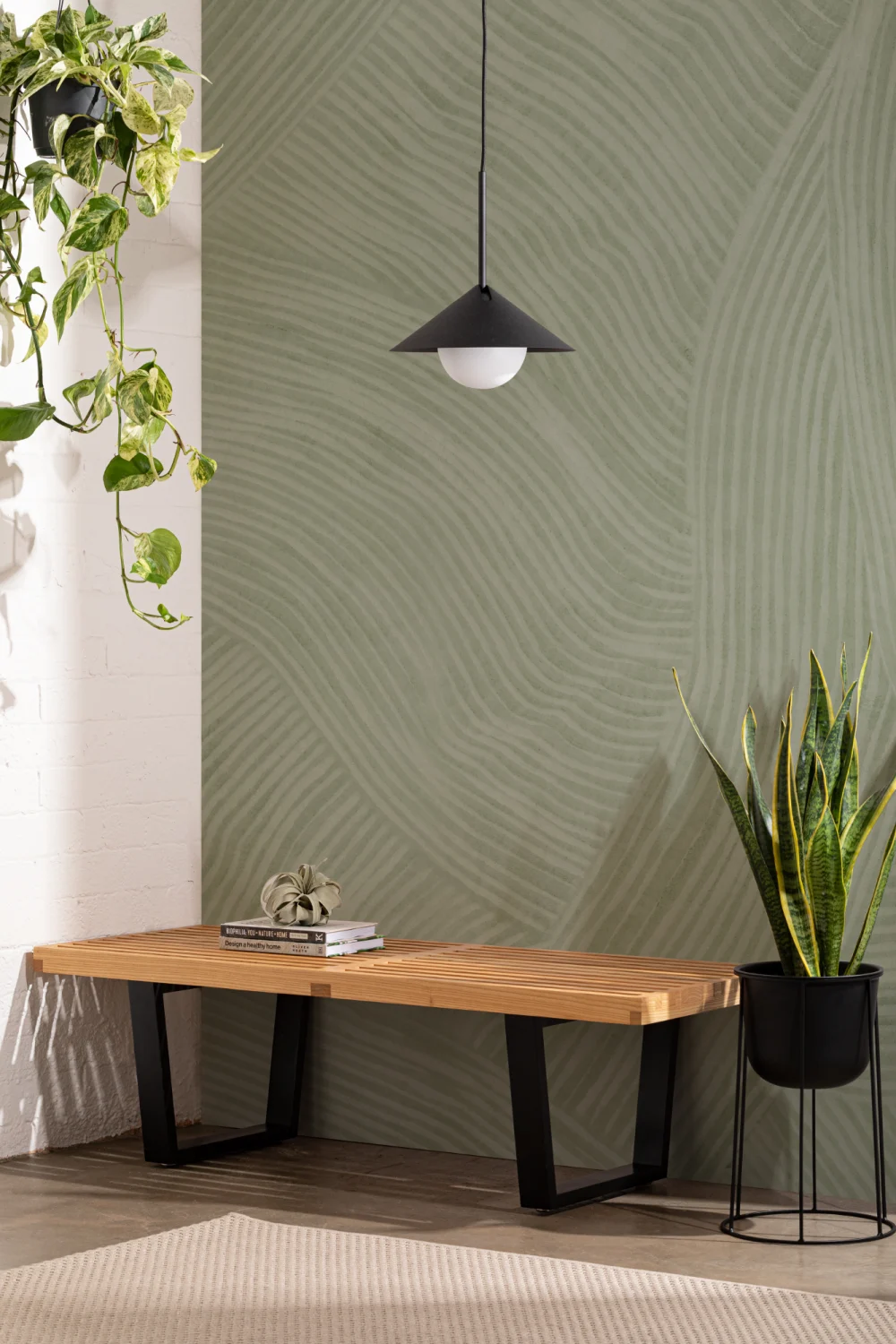 Groene Gebogen Vloeiende Vormen Muurschildering