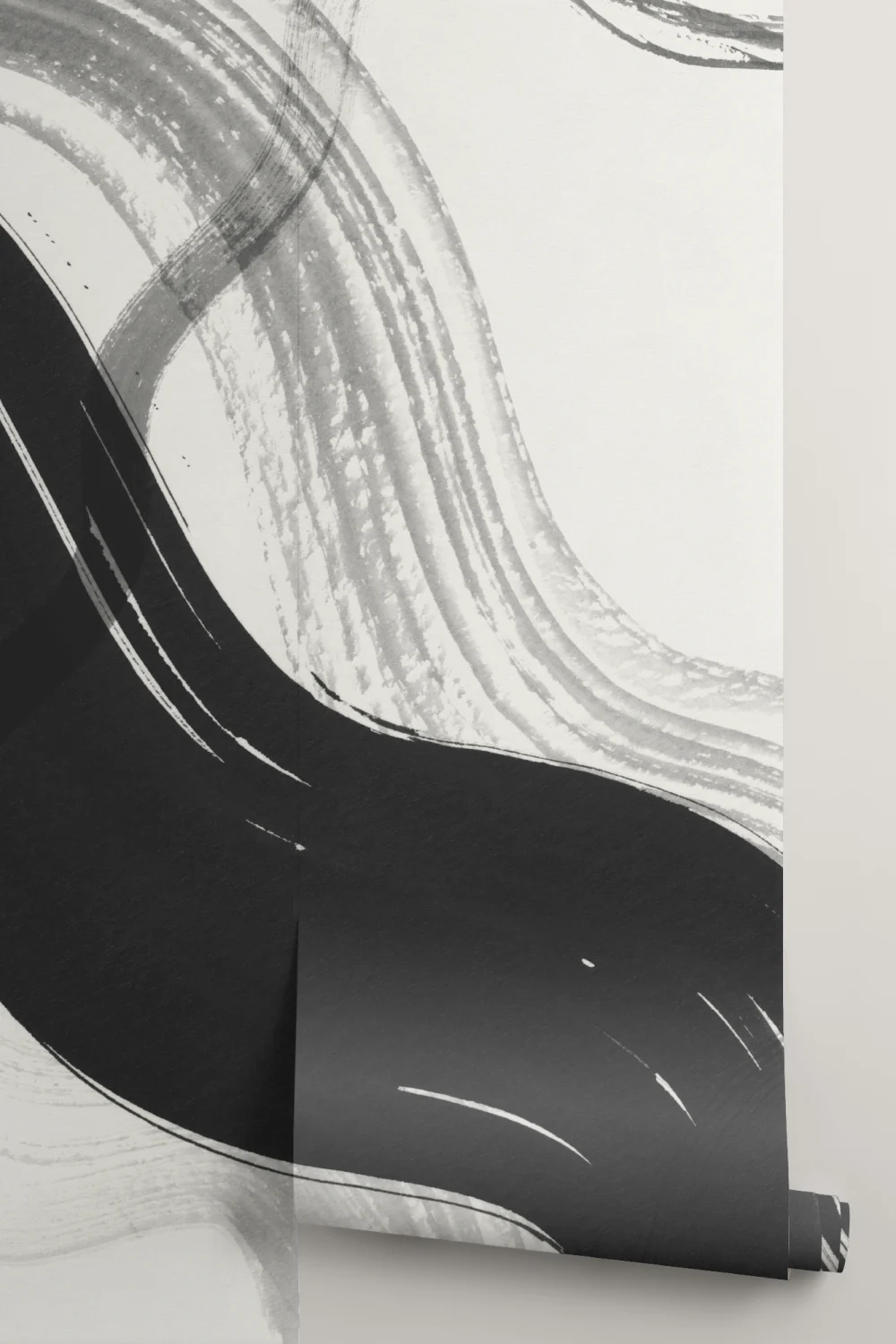 Black Abstract Ink Brush Strokes Mural