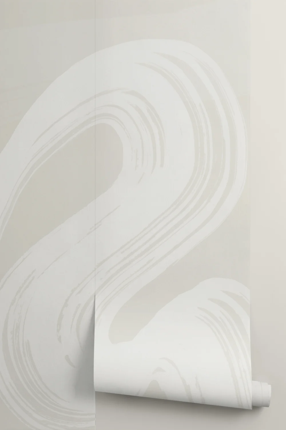 Papier Peint Panoramique abstraite beige à coups de pinceau et tourbillons