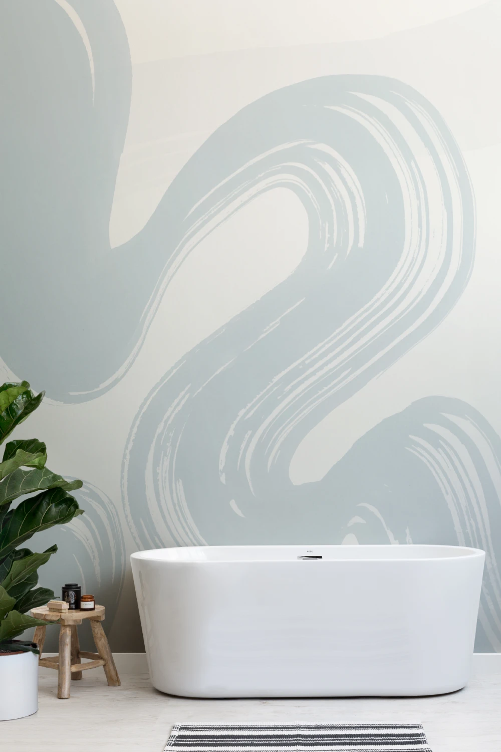Blue Abstract Swirl Brush Strokes Mural