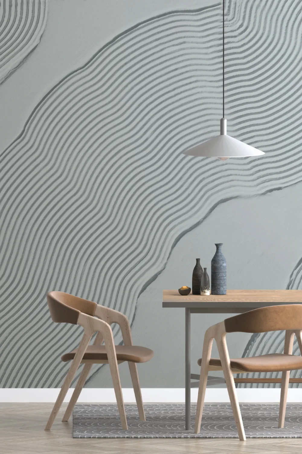 Carta da parati blu con linee astratte scolpite