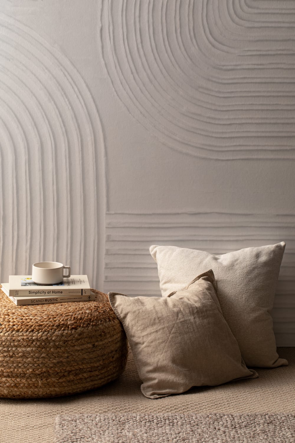 Neutral Sculpted Abstract Curved Lines Mural