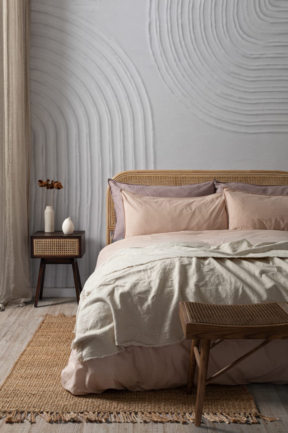 Neutral Sculpted Abstract Curved Lines Mural