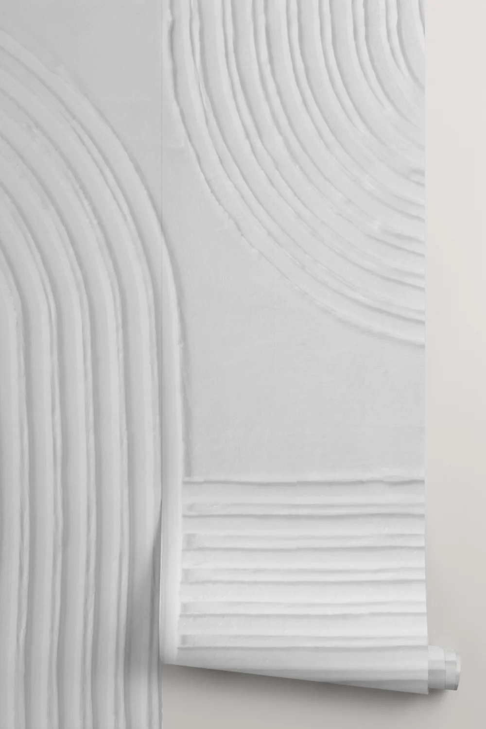 Neutral Sculpted Abstract Curved Lines Mural