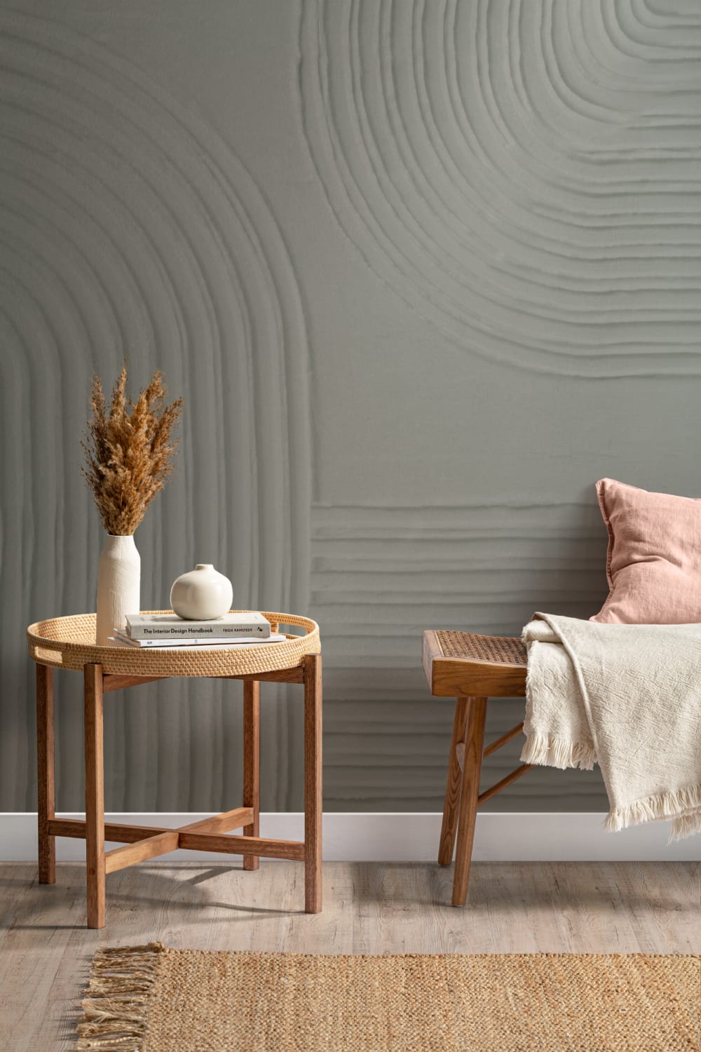 Green Sculpted Abstract Curved Lines Mural